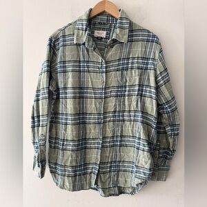 American Eagle Green and Blue Plaid Button Down Long Sleeve Top 100% Cotton